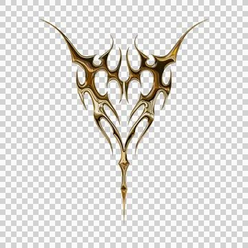 3d chrome metal effect neo tribal y2k gothic style tattoo. Cyber sigilism h.. Stock Illustration