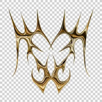 3d chrome metal effect neo tribal y2k gothic style tattoo. Cyber sigilism h.. Stock Illustration