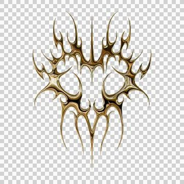 3d chrome metal effect neo tribal y2k gothic style tattoo. Cyber sigilism h.. Stock Illustration