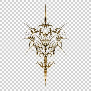 3d chrome metal effect neo tribal y2k gothic style tattoo. Cyber sigilism h.. Stock Illustration