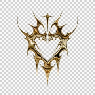 3d chrome metal effect neo tribal y2k gothic style tattoo. Cyber sigilism h.. Stock Illustration