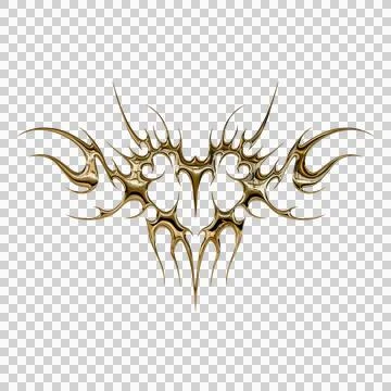 3d chrome metal effect neo tribal y2k gothic style tattoo. Cyber sigilism h.. Stock Illustration