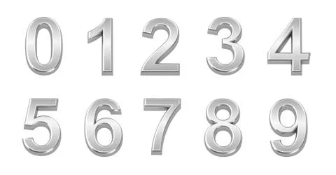3D chrome numbers set from 0 to 9 Illustrazione stock