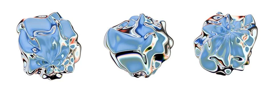 3D chrome orb icon set, melted mercury surreal wavy shape, liquid metallic Illustrazione stock