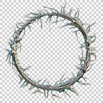 3D chrome thorn frame, render gothic metal circle border, y2k mercury Stock Illustration