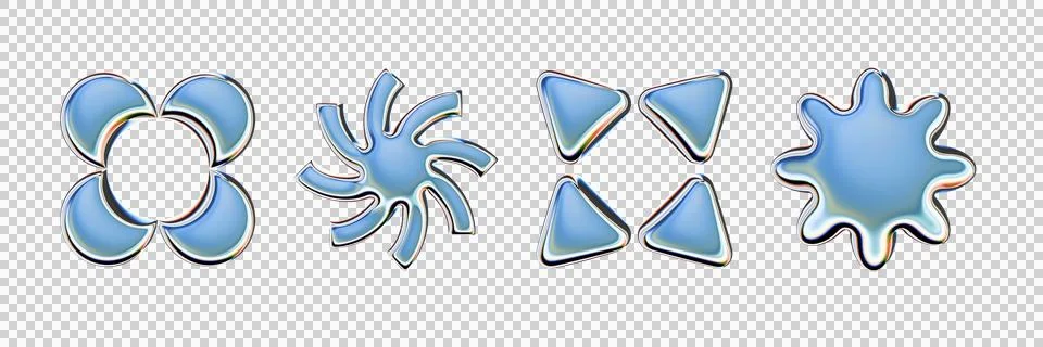 3D chrome y2k shape set, retro futuristic metal icon, mercury brutalist Stock Illustration
