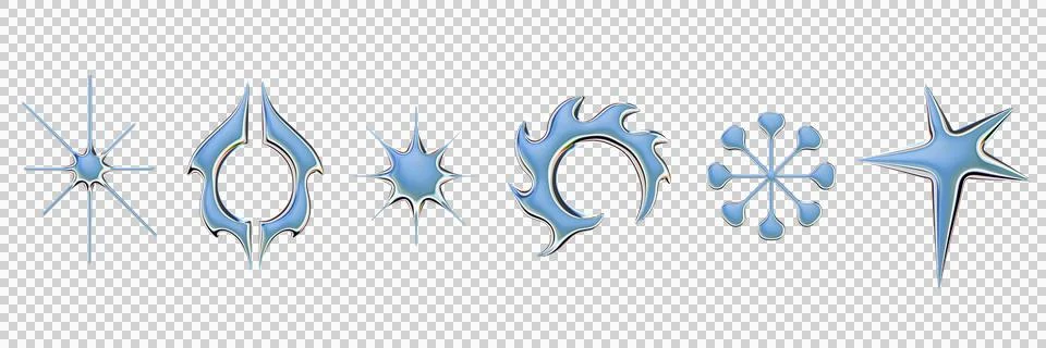 3D chrome y2k star set, metal retro futuristic space icon, mercury brutalist 스톡 일러스트