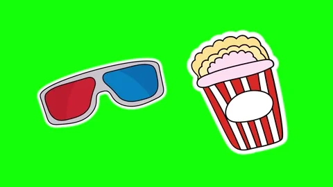 3D Cinema Glasses and a Pack of Popcorn Doodle Icon Stickers Stock Footage 331322321