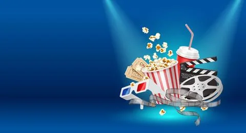 3D cinema objects in floating composition Stock Illustration