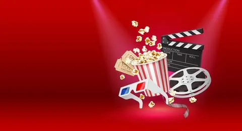 3D cinema set with red background Stock Illustration