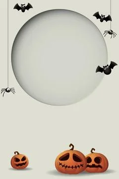 3D circle frame paper cut style with Halloween pumpkins, bats and spider on.. Stock Illustration