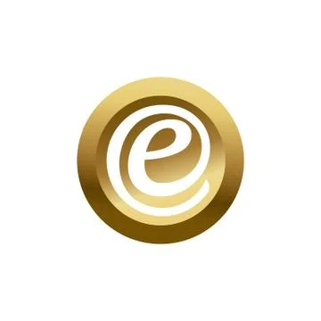 3D circle initial letter E in gold and white color Stock Illustration