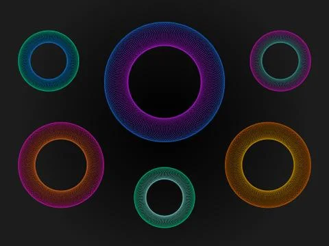 3d circle neon set. Big data visualization. Abstract gradient ring Stock Illustration