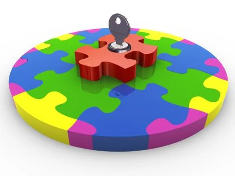 3d circle puzzle lock and key Stock Illustration