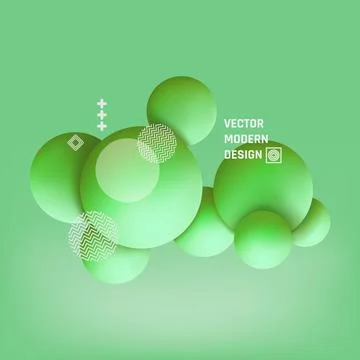 3d circle spheres, abstract green molecules. Science background, chemistry Illustrazione stock