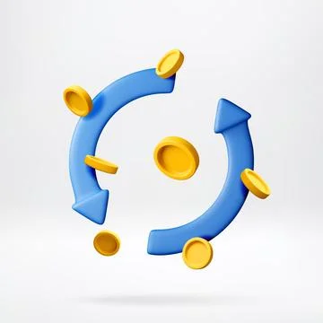 3d circular arrows with floating golden coins. Illustrazione stock