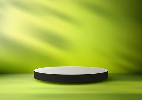 3D Circular Black and White Podium with Vibrant Green Backdrop for Organic .. Stock Illustration
