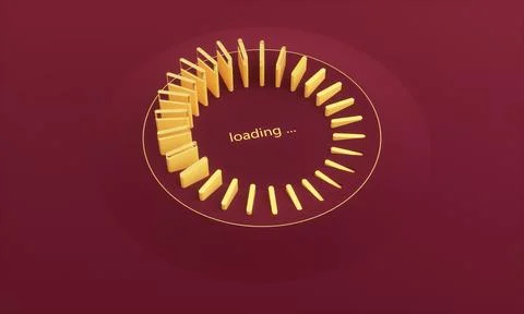 3D Circular Loading Bar With Yellow Divisions on a Red Studio Background. Stock Illustration