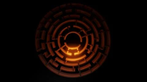 3D circular maze with a bright red flash Stock Illustration
