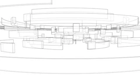 3D circular pattern. Style wireframe model Illustrazione stock