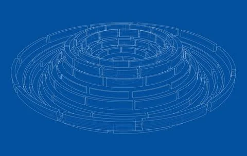 3D circular pattern. Style wireframe model Illustrazione stock