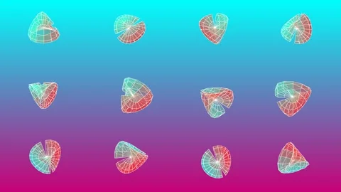 3D circular segments floating in a structured grid pattern Stock Footage 337859100