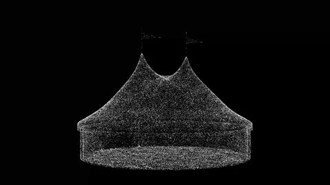 3D circus tent with flags on black background. Object consisting white flic.. Illustrazione stock