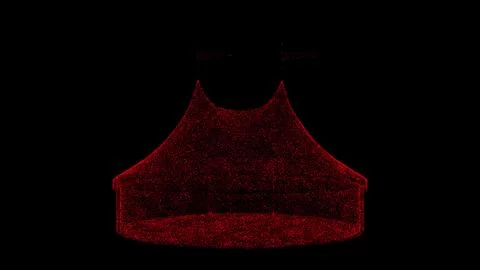 3D circus tent with flags on black background. Object consisting of red flick 스톡 일러스트
