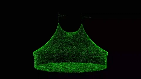 3D circus tent with flags rotates on black background. Object consisting green Stock Footage 240081329