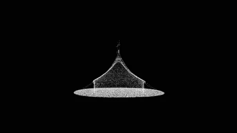 3D circus tent rotates on black background. Object consisting of white Stock Footage 240073086