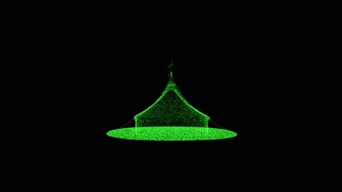 3D circus tent rotates on black background. Object consisting of green Stock Footage 240073107