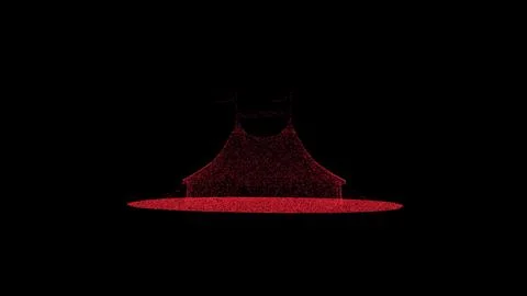 3D circus tent rotates on black background. Object consisting of red flickeri Illustrazione stock