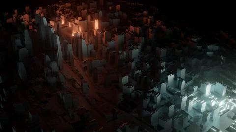 3d city with bright flashes on a dark background Stock Illustration