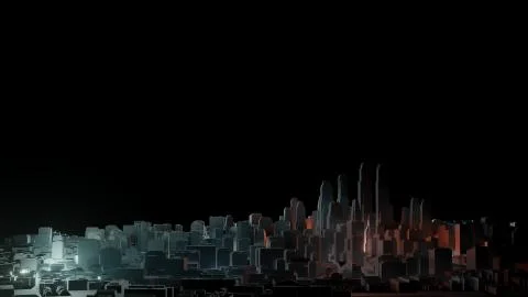 3d city with bright flashes on a dark background Ilustración de archivo