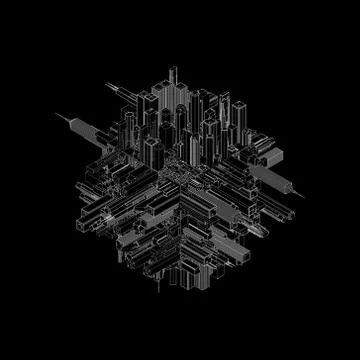 3d city circle.  Vector outline illustration.3d isometric style. Иллюстрация