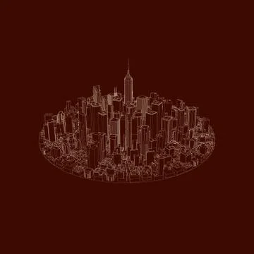 3d city circle. Vector outline illustration. Stock Illustration