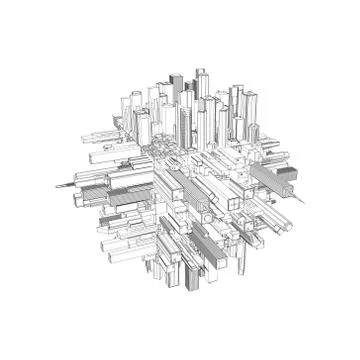 3d city circle.  Vector outline illustration. Stock Illustration
