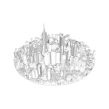 3d city circle. Vector outline illustration. Stock Illustration