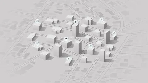 3D City Map with Location Icons. Smart city for concept design. Urban Navigation Stock Illustration
