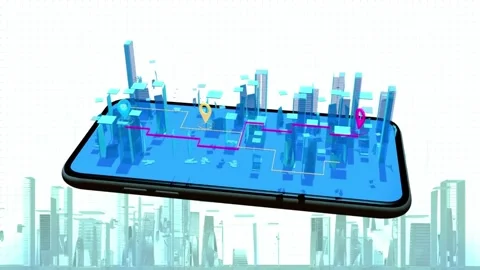 3D-City-Map-Smartphone-Screen Stock Footage 316468519