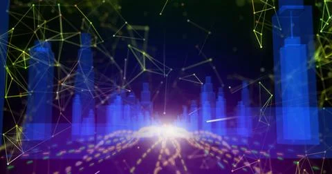 3D city model against network of connections Stockillustratie