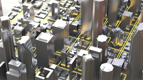 3d city rendering with lines and digital elements. Digital skyscrapers Stock Footage 109066931