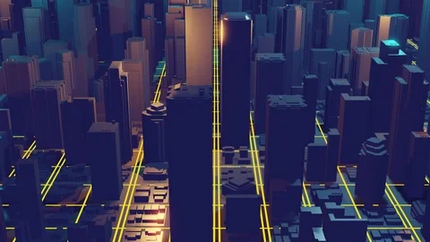 3d city rendering with lines and digital elements. Digital skyscrapers Stock Footage 109552121