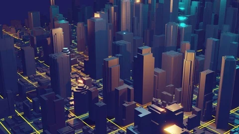3d city rendering with lines and digital elements. Digital skyscrapers Stock Footage 111475425