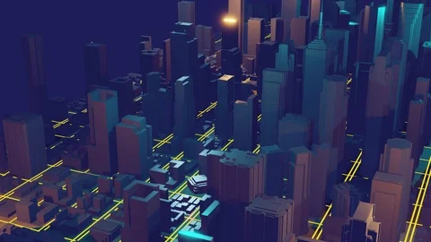 3d city rendering with lines and digital elements. Digital skyscrapers Stock Footage 113075959