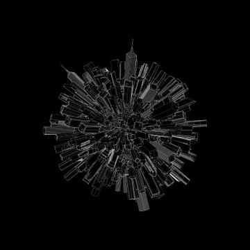 3d city sphere.  Vector outline illustration. 库存插图