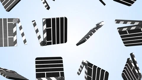 3D Clapperboards Falling. Filmmakers Clapper Board 3D Render.  Chalk Clap Board. Stock Footage 290109018