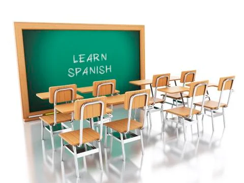 3d classroom with chairs and chalkboard. 스톡 일러스트