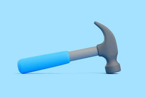 3D Claw Hammer Lying Flat with Blue Handle on Light Blue Background Stock Illustration