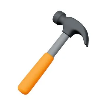 3D claw hammer with orange grip on white background Stock Illustration